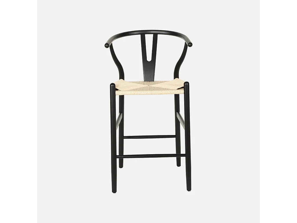 Taburete de bar vintage de madera de haya y cuerdas, set de 2 negro