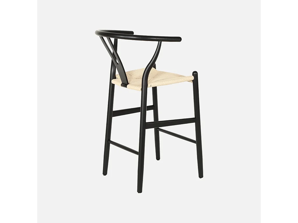 Taburete de bar vintage de madera de haya y cuerdas, set de 2 negro
