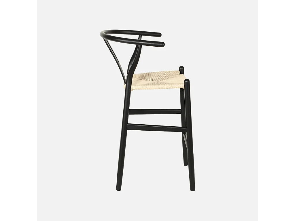 Taburete de bar vintage de madera de haya y cuerdas, set de 2 negro