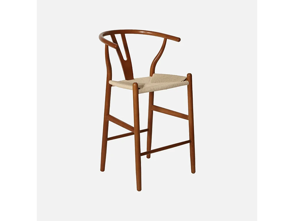 Taburete de bar vintage de madera de haya y cuerdas, set de 2 nogal