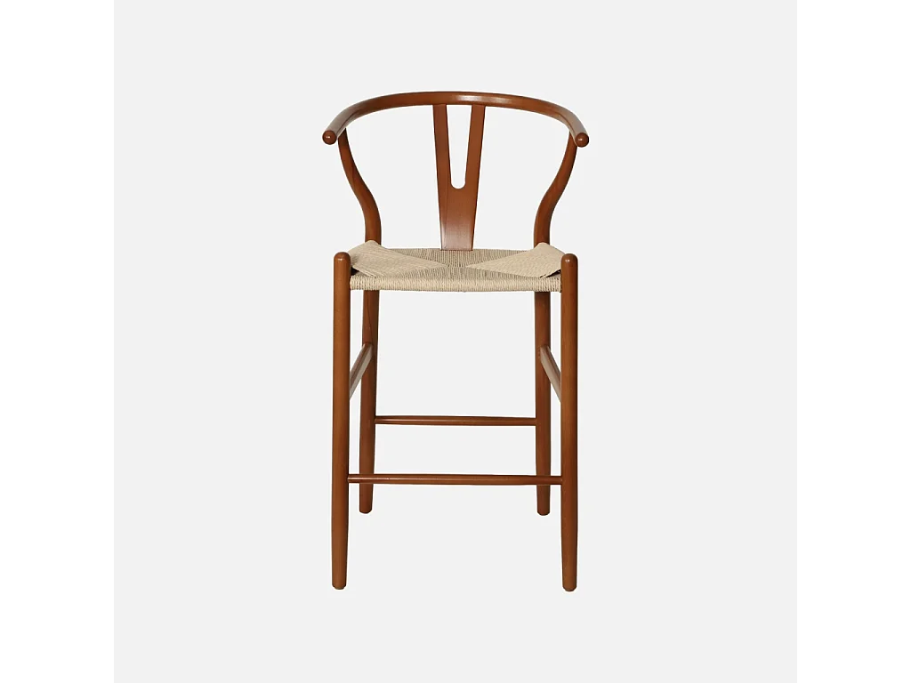 Taburete de bar vintage de madera de haya y cuerdas, set de 2 nogal