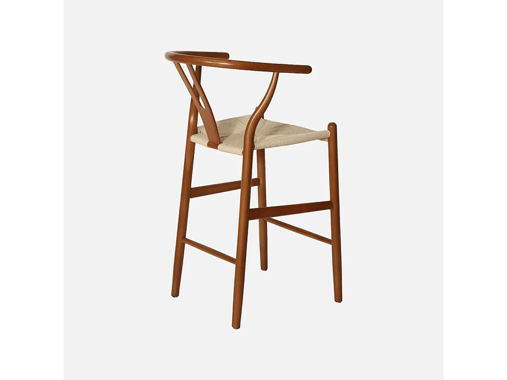 Taburete de bar vintage de madera de haya y cuerdas, set de 2 nogal