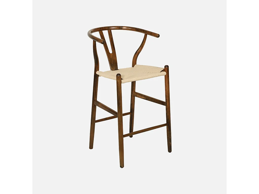 Taburete de bar vintage de madera de haya y cuerdas, set de 2 marrón