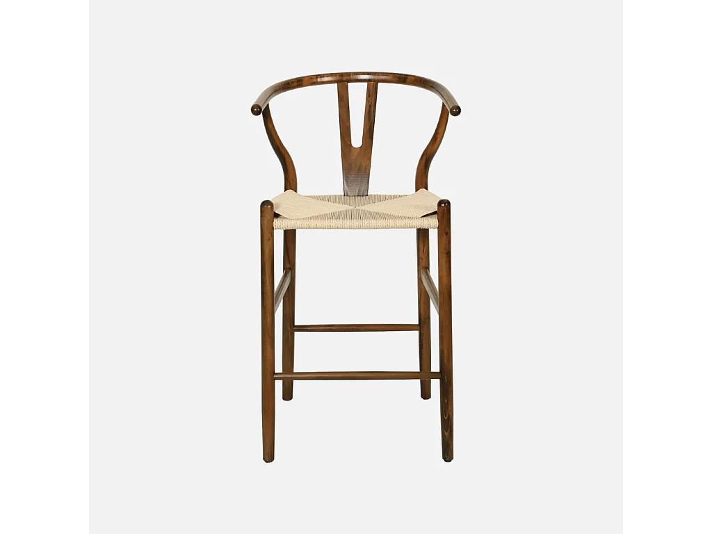 Taburete de bar vintage de madera de haya y cuerdas, set de 2 marrón