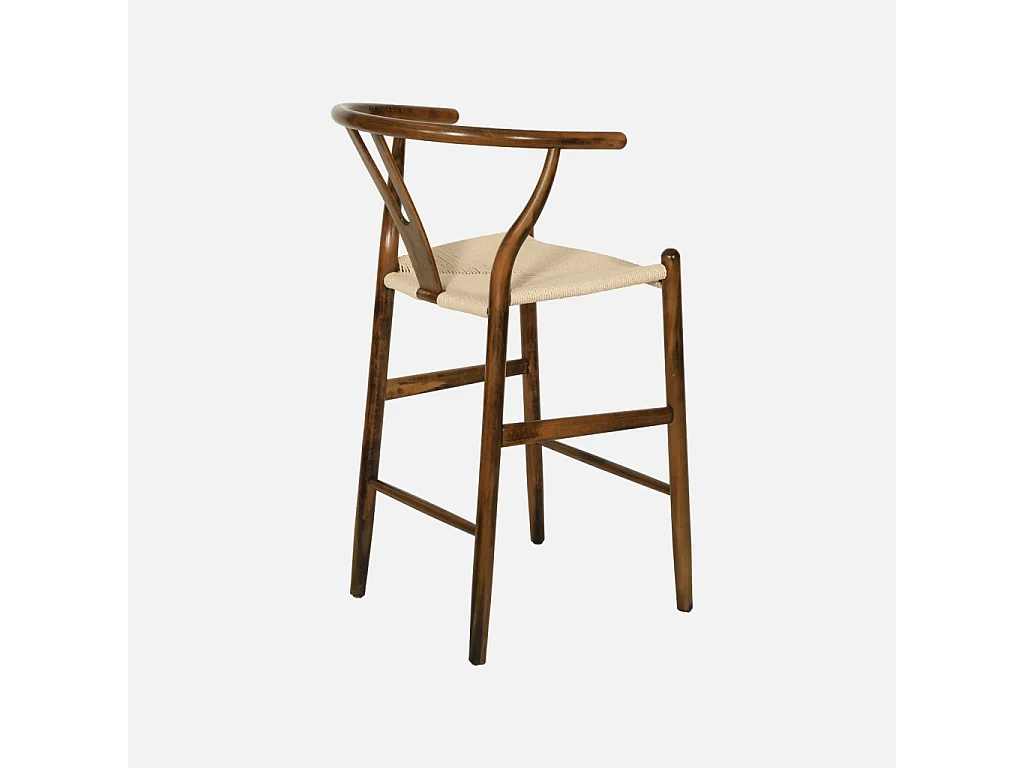 Taburete de bar vintage de madera de haya y cuerdas, set de 2 marrón