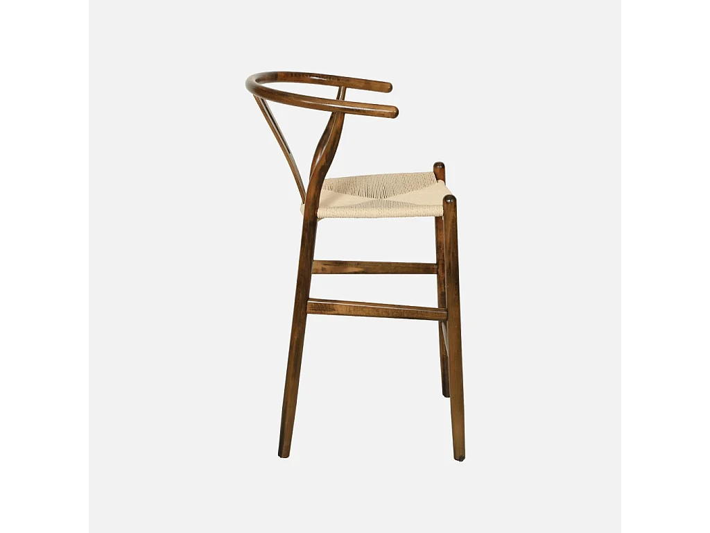 Taburete de bar vintage de madera de haya y cuerdas, set de 2 marrón