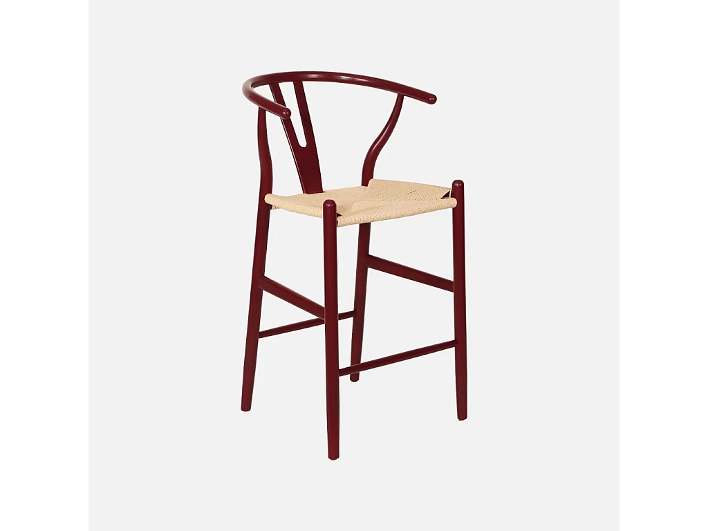 Taburete de bar vintage de madera de haya y cuerdas, set de 2 burdeos