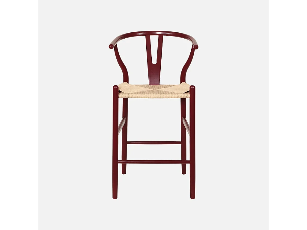 Taburete de bar vintage de madera de haya y cuerdas, set de 2 burdeos