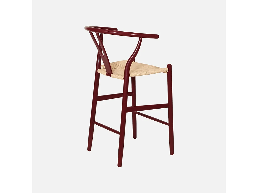 Taburete de bar vintage de madera de haya y cuerdas, set de 2 burdeos
