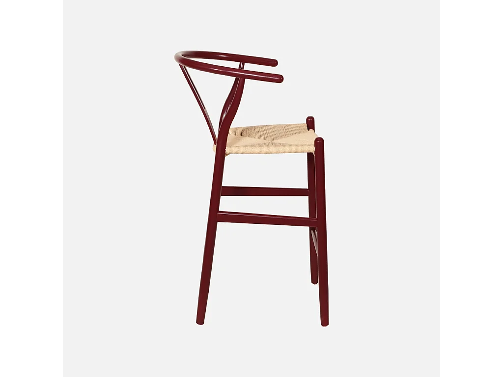 Taburete de bar vintage de madera de haya y cuerdas, set de 2 burdeos