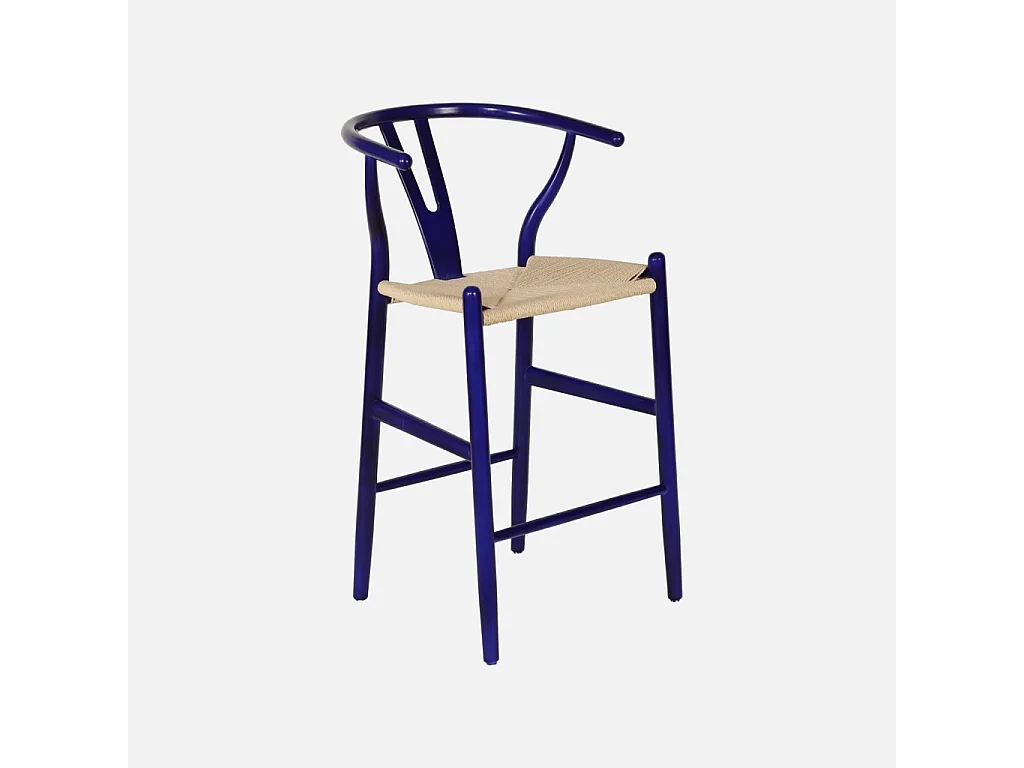 Taburete de bar vintage de madera de haya y cuerdas, set de 2 azul