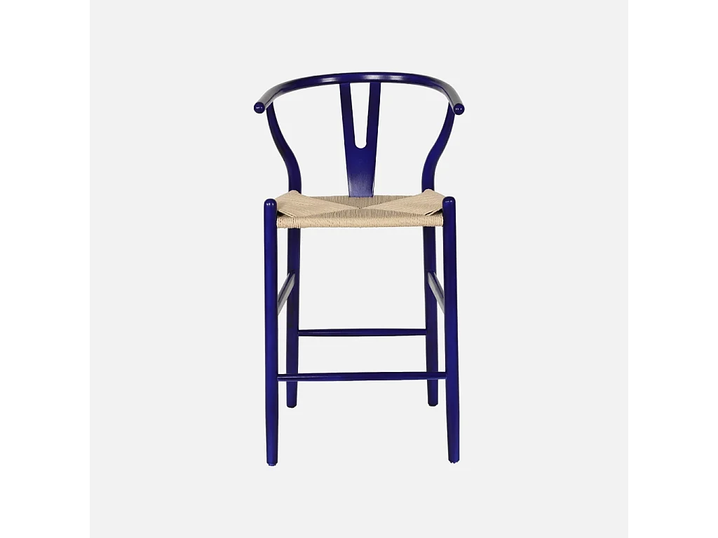 Taburete de bar vintage de madera de haya y cuerdas, set de 2 azul