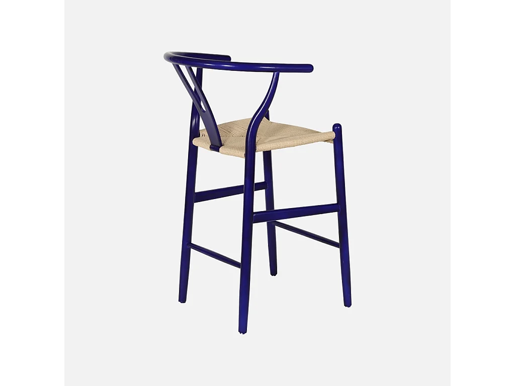 Taburete de bar vintage de madera de haya y cuerdas, set de 2 azul