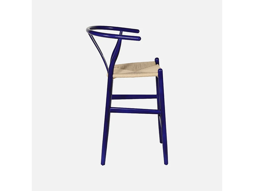 Taburete de bar vintage de madera de haya y cuerdas, set de 2 azul