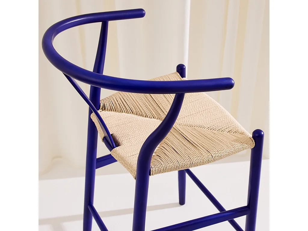 Set 2 sgabelli da bar vintage in legno di faggio e corde Blu - 55x55x97 cm