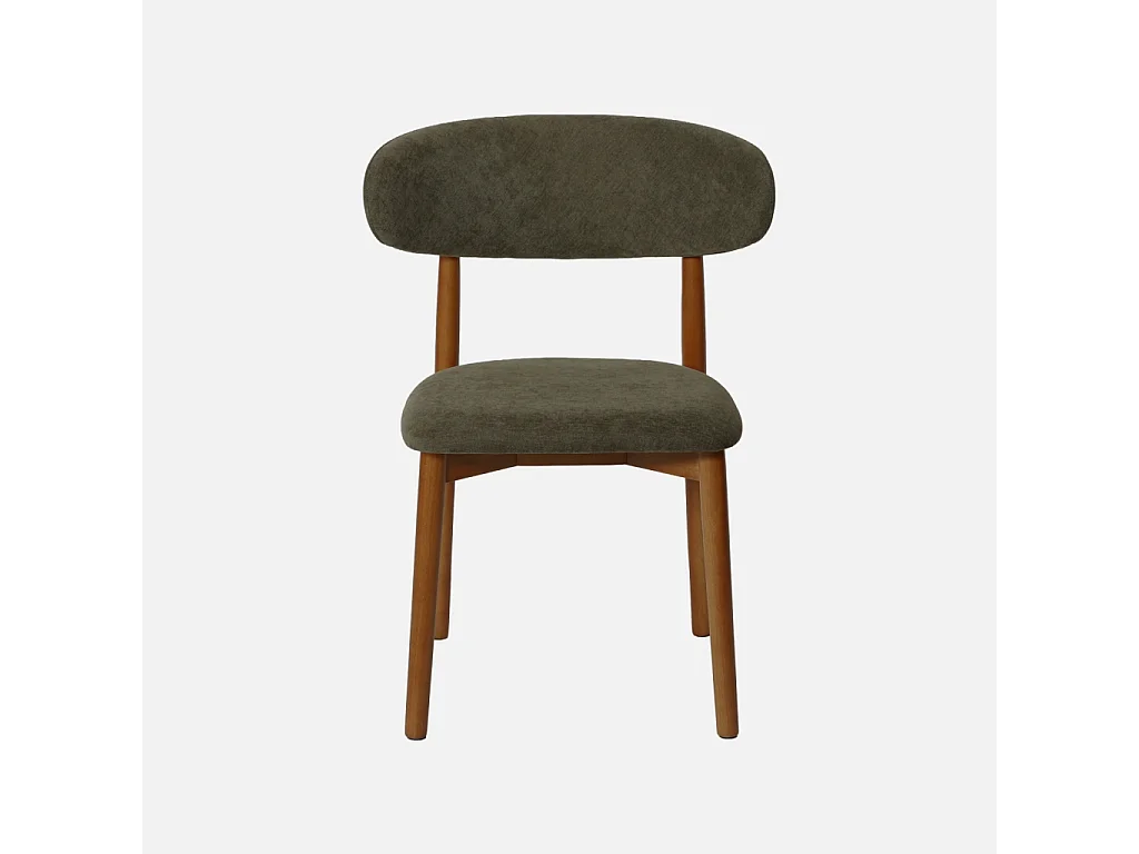 Lot de 2 chaises bois d'hévéa noyer et tissu chenille kaki - Paola