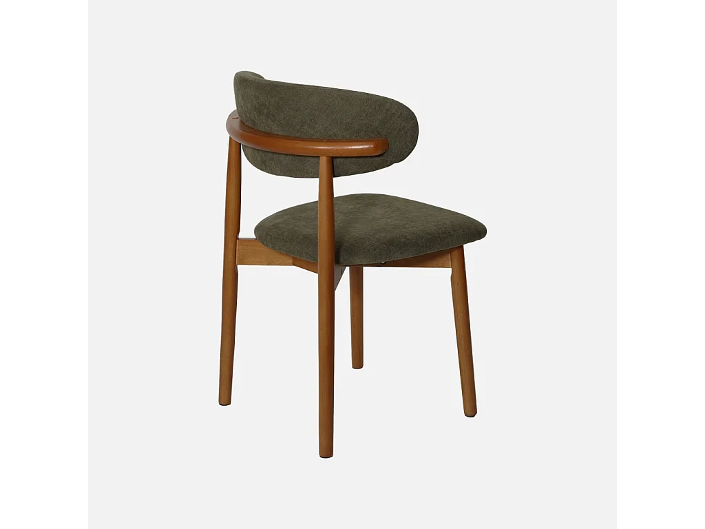 Lot de 2 chaises bois d'hévéa noyer et tissu chenille kaki - Paola