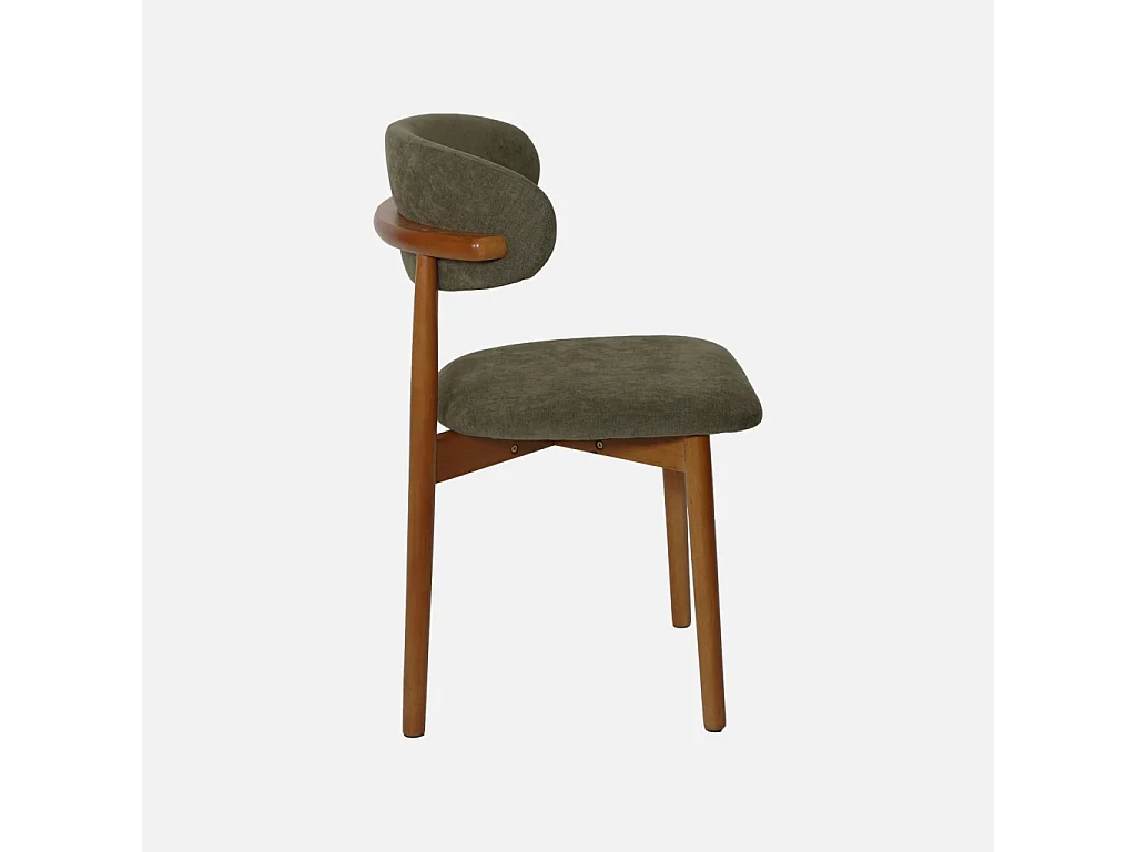 Lot de 2 chaises bois d'hévéa noyer et tissu chenille kaki - Paola