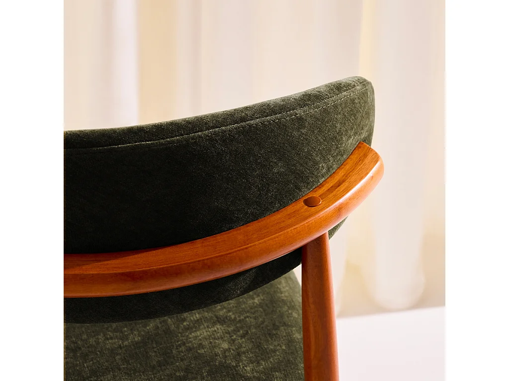 Lot de 2 chaises bois d'hévéa noyer et tissu chenille kaki - Paola