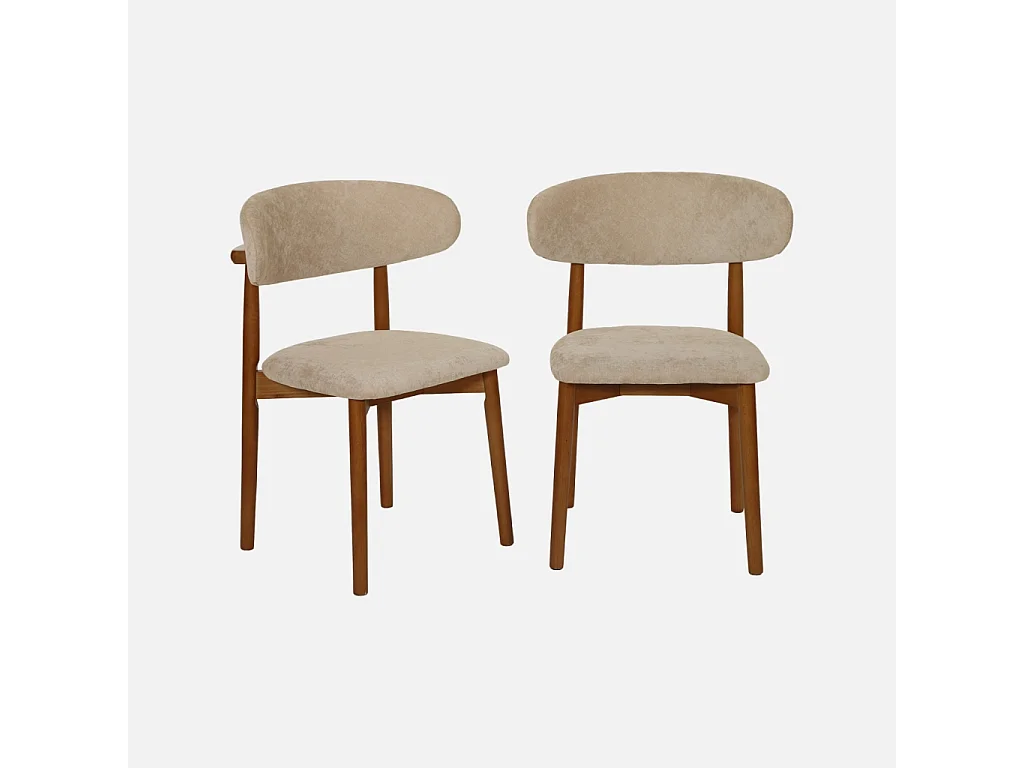 Lot de 2 chaises bois d'hévéa noyer et tissu chenille taupe - Paola