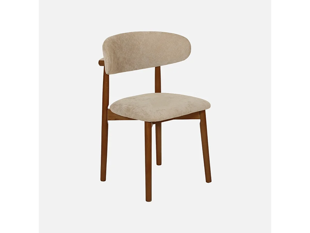 Lot de 2 chaises bois d'hévéa noyer et tissu chenille taupe - Paola