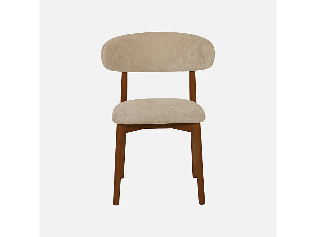 Lot de 2 chaises bois d'hévéa noyer et tissu chenille taupe - Paola