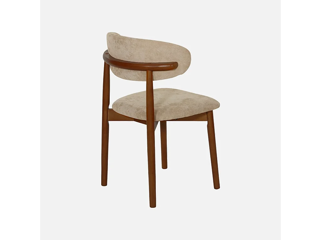 Lot de 2 chaises bois d'hévéa noyer et tissu chenille taupe - Paola