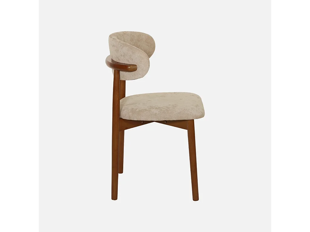 Lot de 2 chaises bois d'hévéa noyer et tissu chenille taupe - Paola
