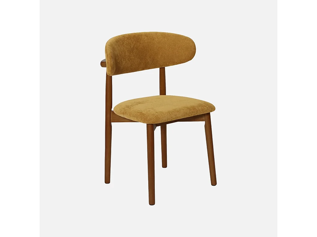 Lot de 2 chaises bois d'hévéa noyer et tissu chenille moutarde - Paola