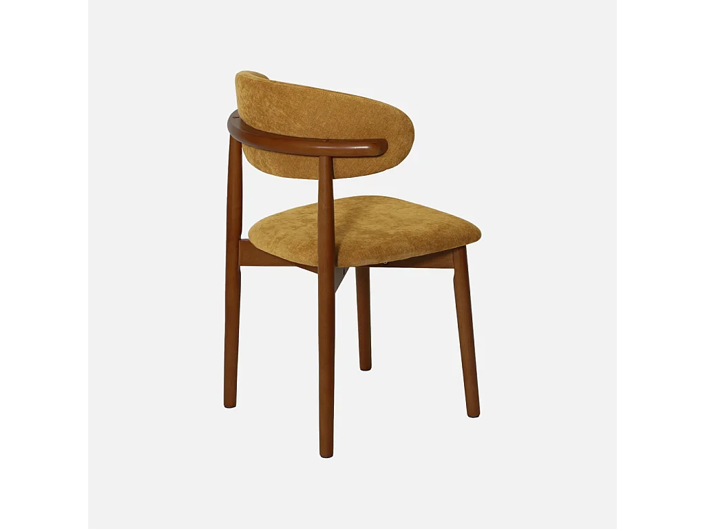 Lot de 2 chaises bois d'hévéa noyer et tissu chenille moutarde - Paola