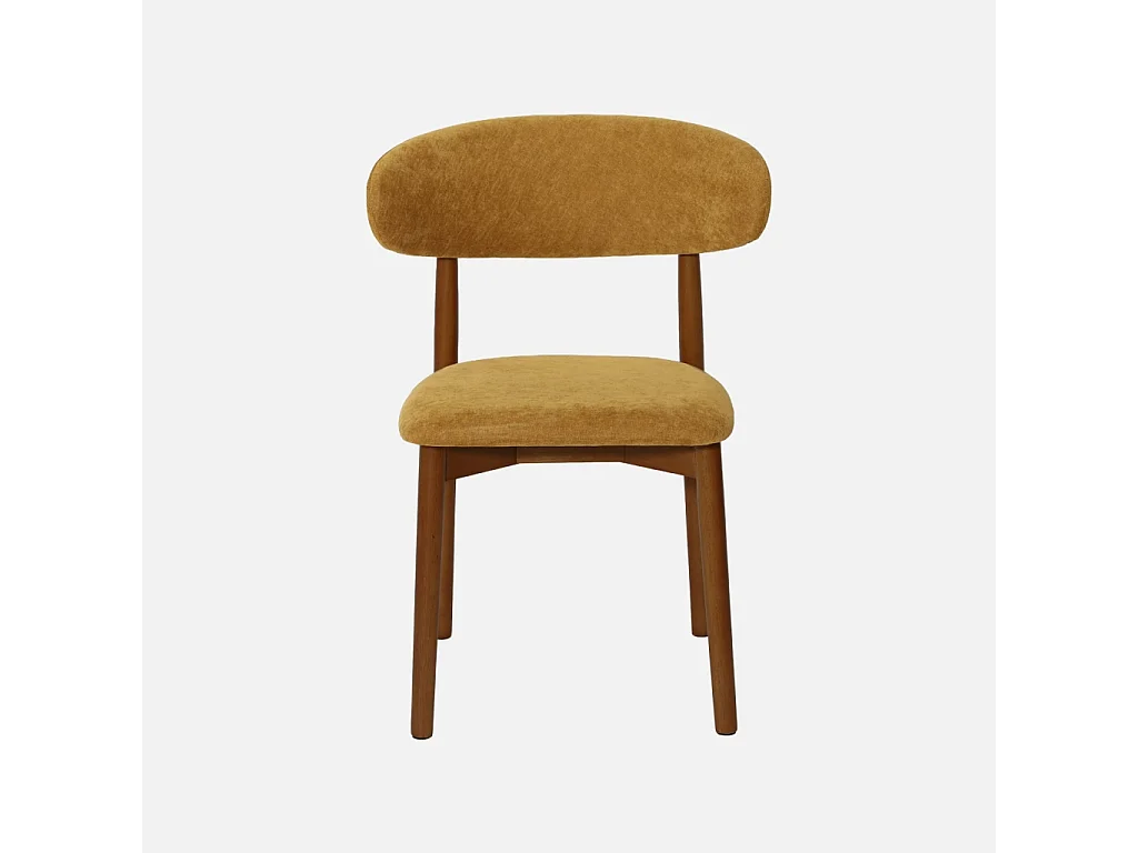 Lot de 2 chaises bois d'hévéa noyer et tissu chenille moutarde - Paola