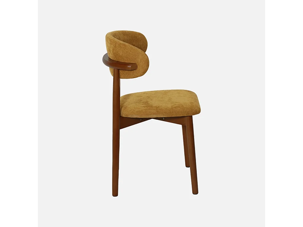Lot de 2 chaises bois d'hévéa noyer et tissu chenille moutarde - Paola