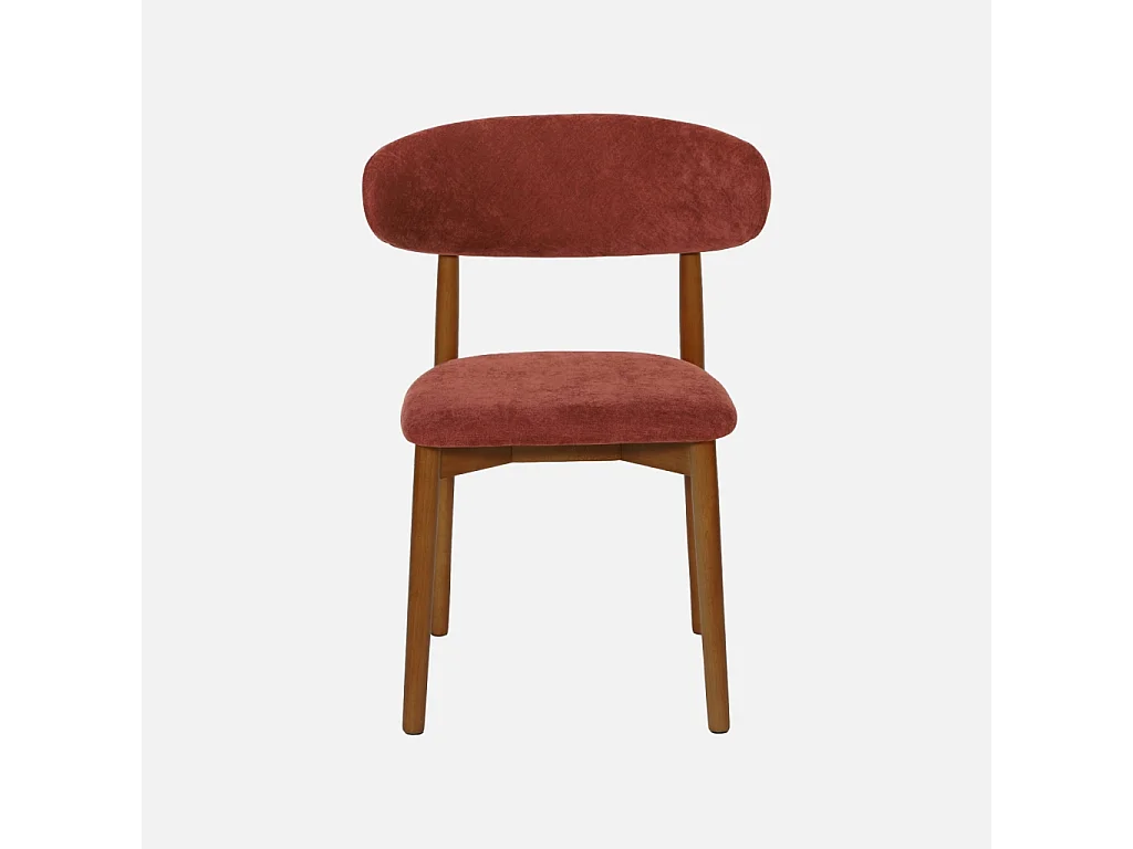 Lot de 2 chaises bois d'hévéa noyer et tissu chenille bordeaux - Paola