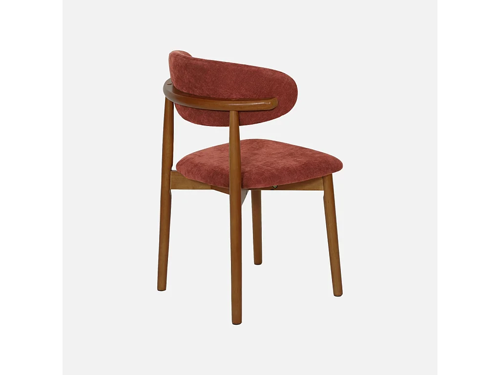 Lot de 2 chaises bois d'hévéa noyer et tissu chenille bordeaux - Paola