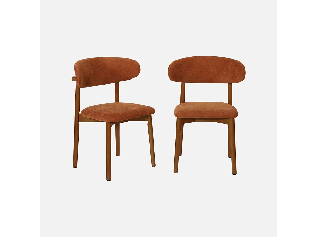 Lot de 2 chaises bois d'hévéa noyer et tissu chenille terracotta - Paola