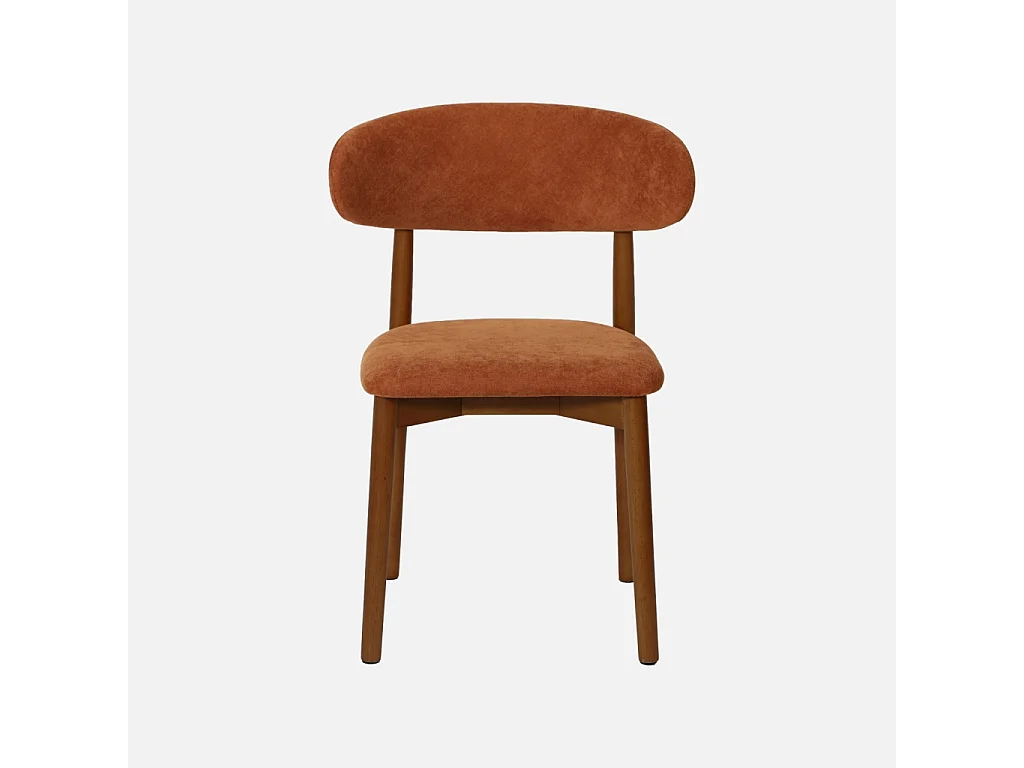 Lot de 2 chaises bois d'hévéa noyer et tissu chenille terracotta - Paola
