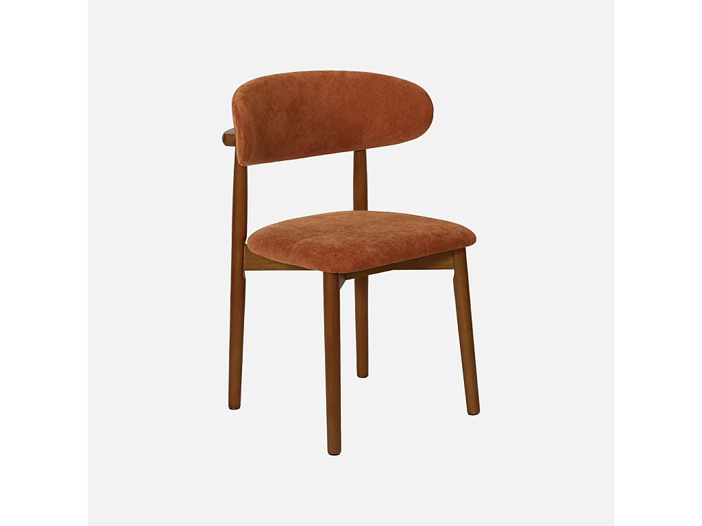 Lot de 2 chaises bois d'hévéa noyer et tissu chenille terracotta - Paola