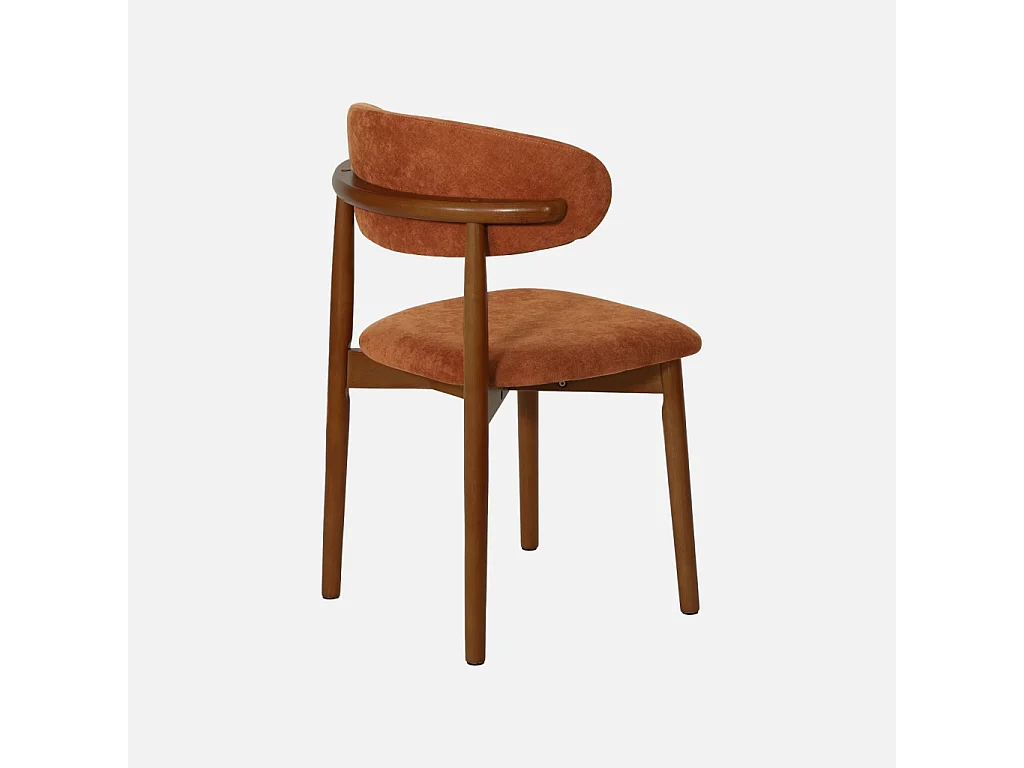 Lot de 2 chaises bois d'hévéa noyer et tissu chenille terracotta - Paola
