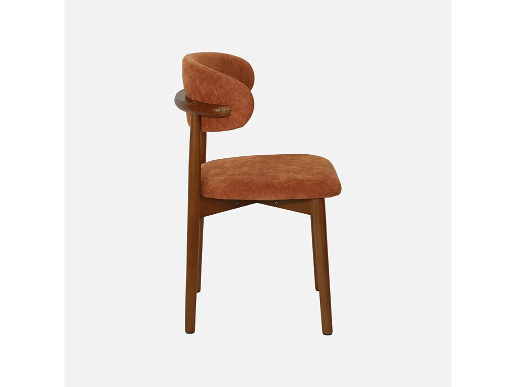 Lot de 2 chaises bois d'hévéa noyer et tissu chenille terracotta - Paola