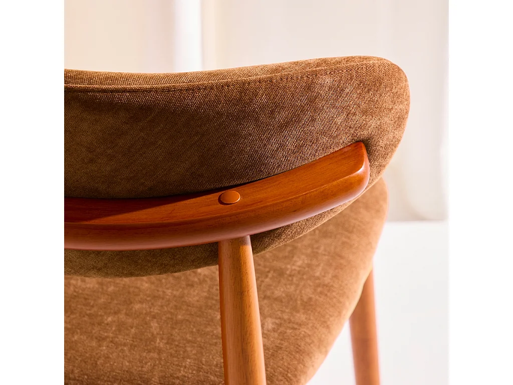 Lot de 2 chaises bois d'hévéa noyer et tissu chenille terracotta - Paola
