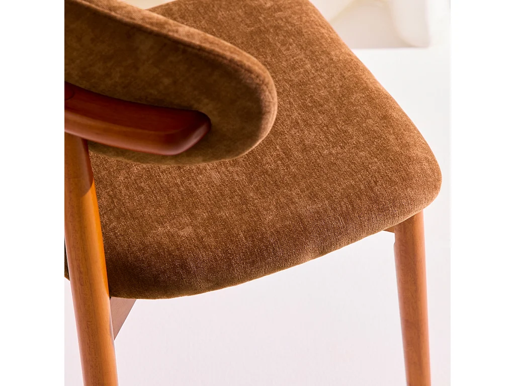 Lot de 2 chaises bois d'hévéa noyer et tissu chenille terracotta - Paola