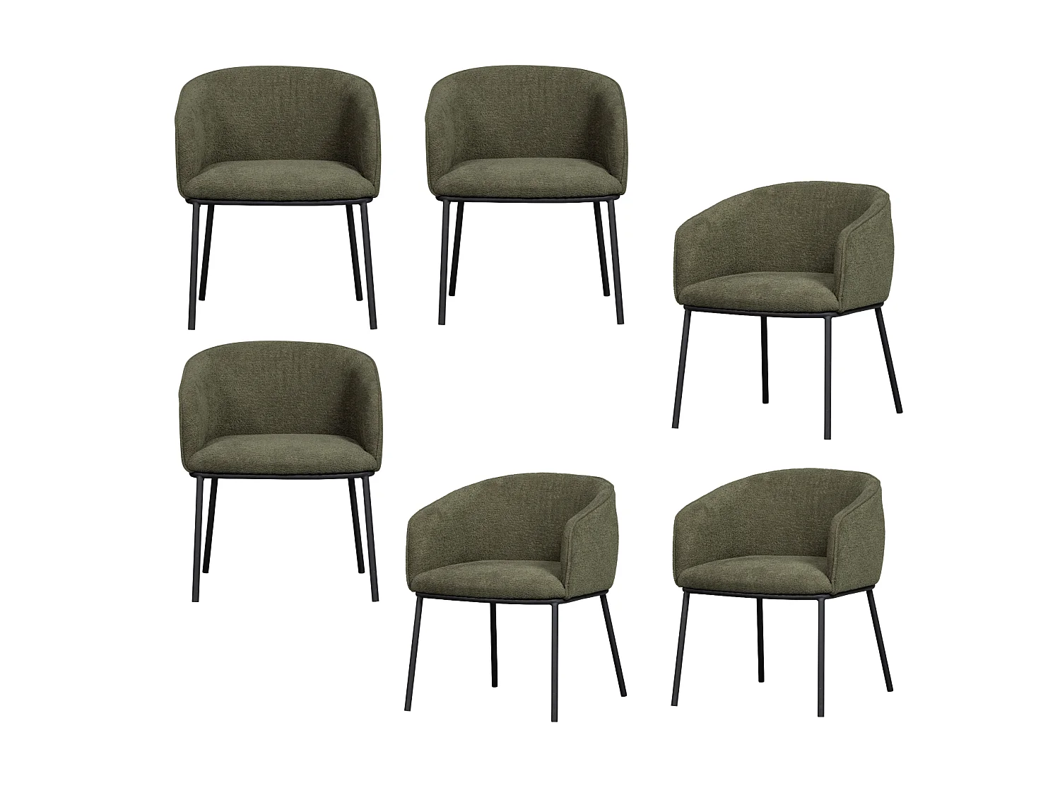 Lot de 6 fauteuils de table en bouclé LEON