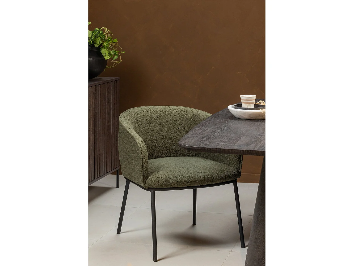 Lot de 6 fauteuils de table en bouclé LEON