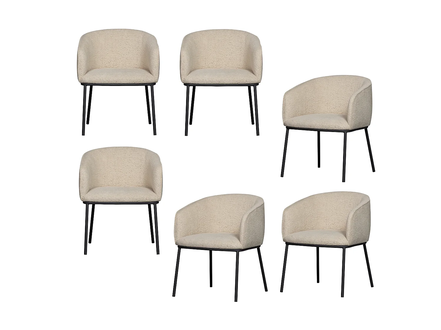 Lot de 6 fauteuils de table en bouclé LEON