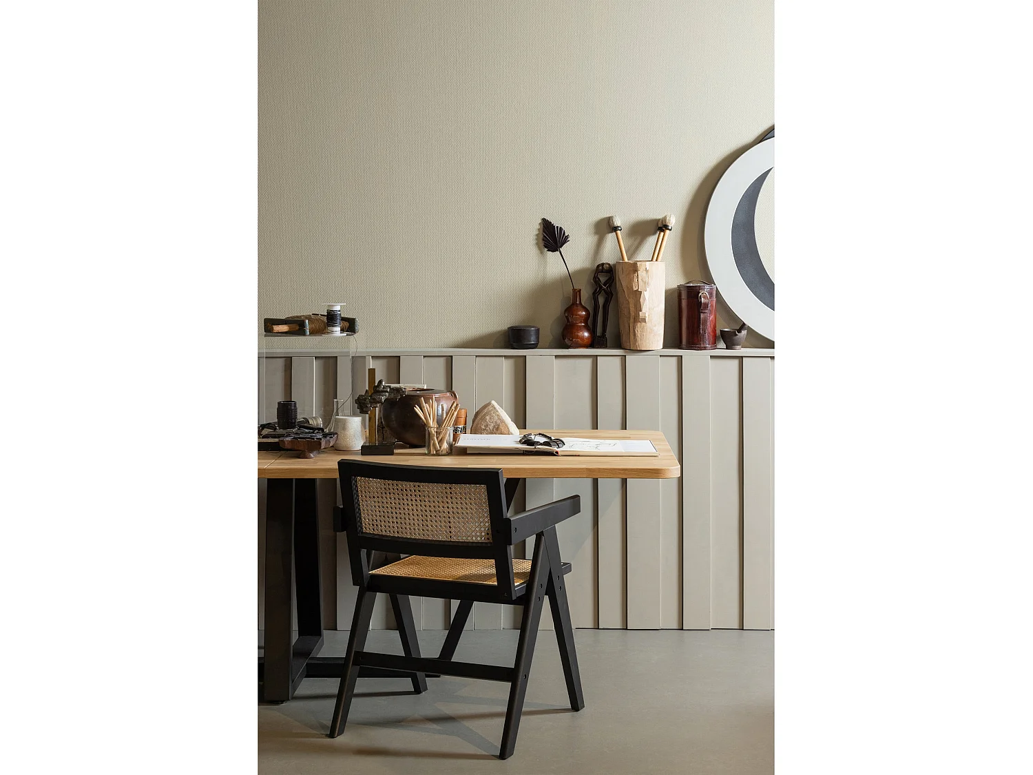 Lot de 6 fauteuils de table en rotan et bois GUNN
