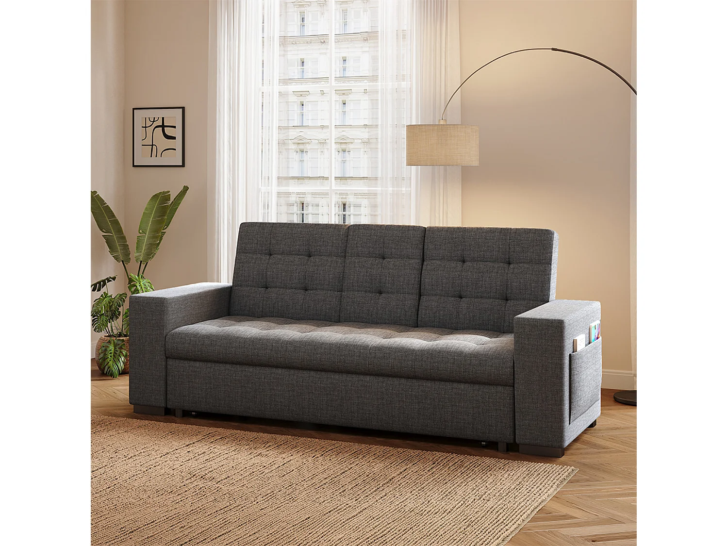 Canapé convertible gris foncé avec rangements NOHO