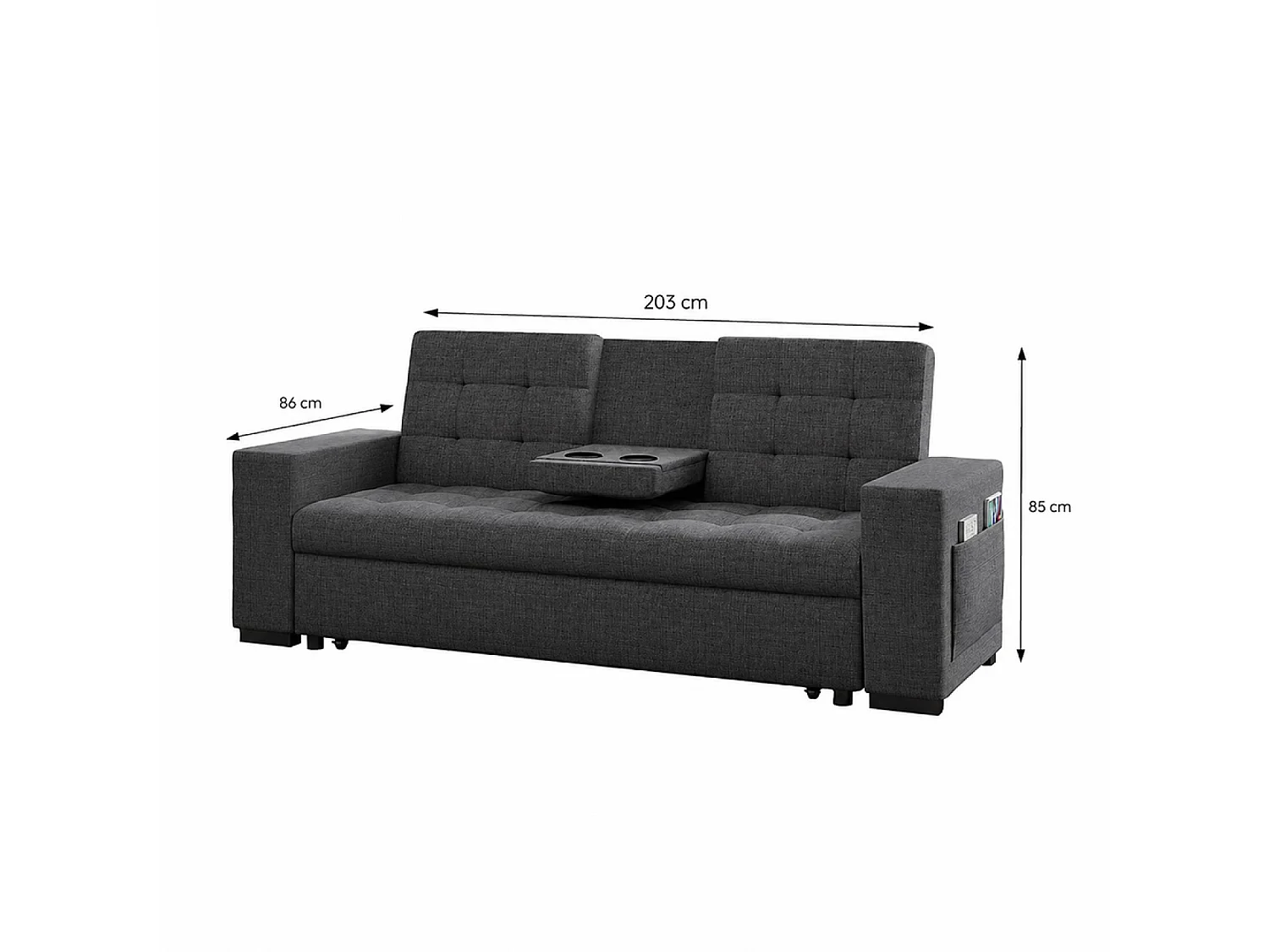 Canapé convertible gris foncé avec rangements NOHO