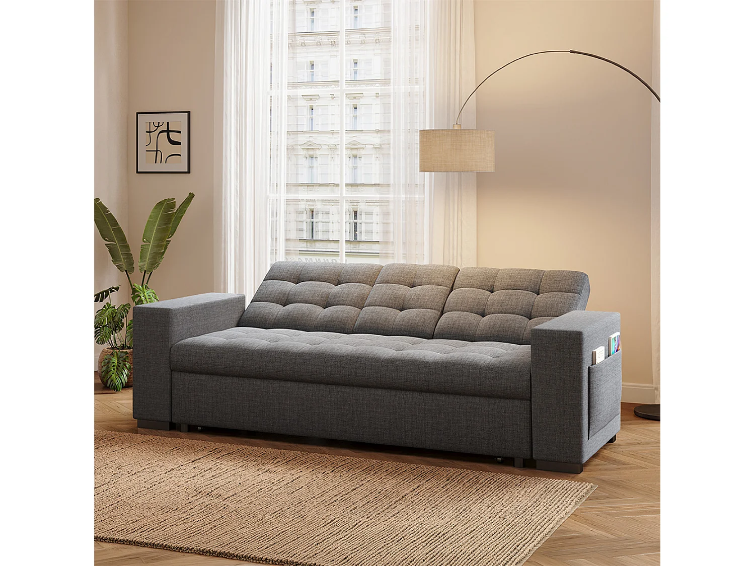 Canapé convertible gris foncé avec rangements NOHO