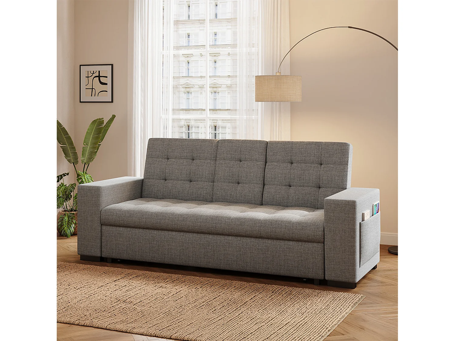 Canapé convertible gris foncé avec rangements NOHO