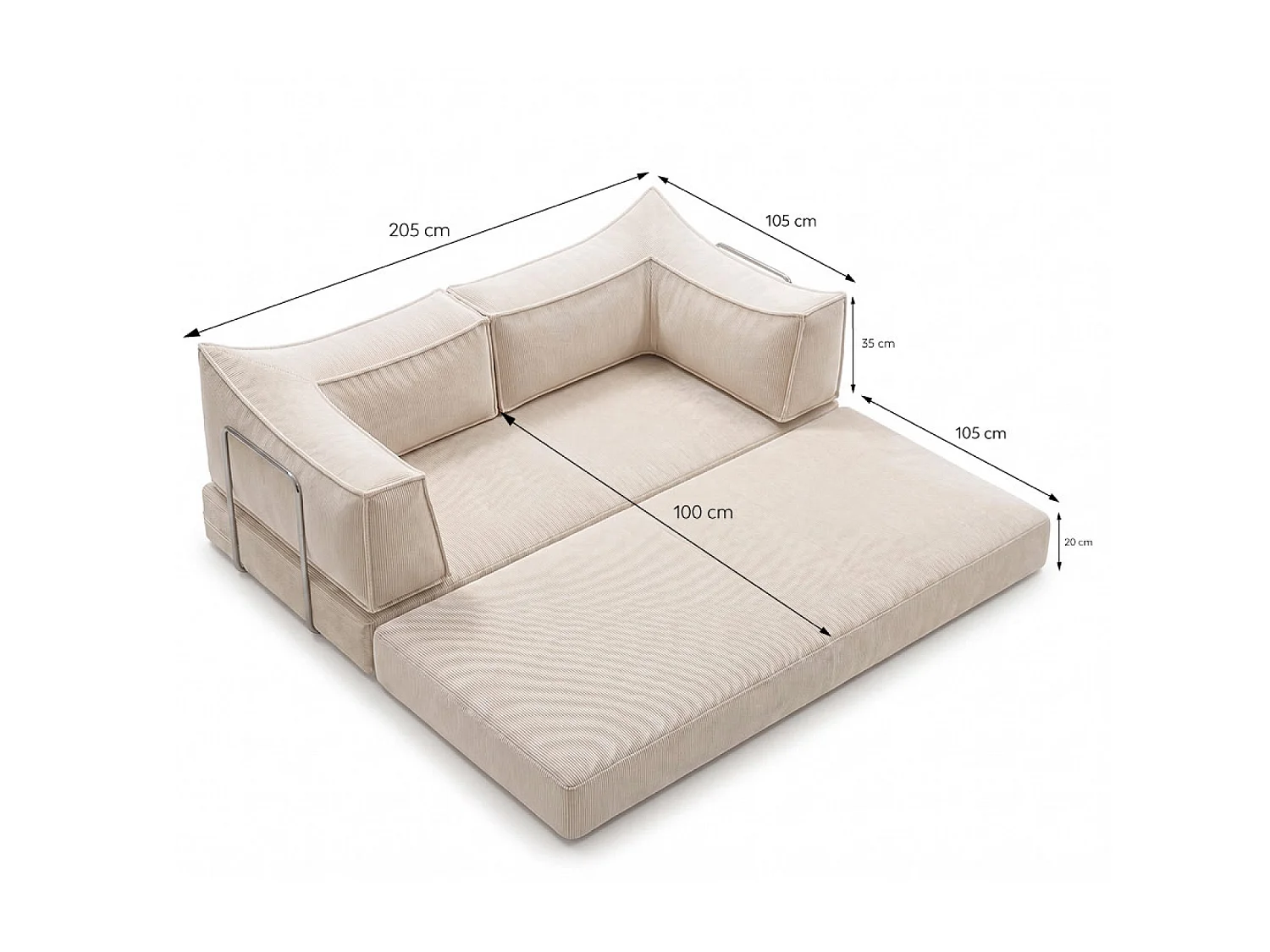 Canapé compressé convertible 2-3 places en velours côtelé beige CAUB